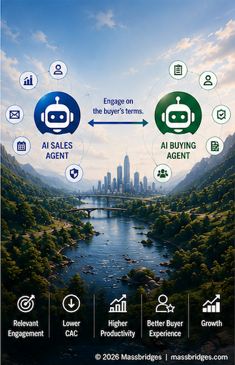 AI Sales Agent and AI Buying Agent connecting across a shared digital landscape.